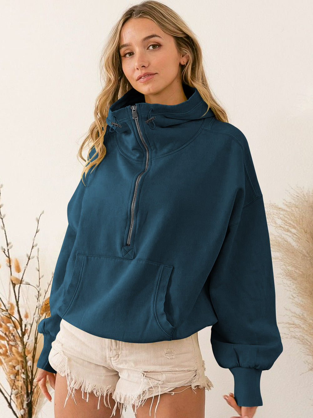 Sports Zipper Drawstring Long Sleeve Sweater