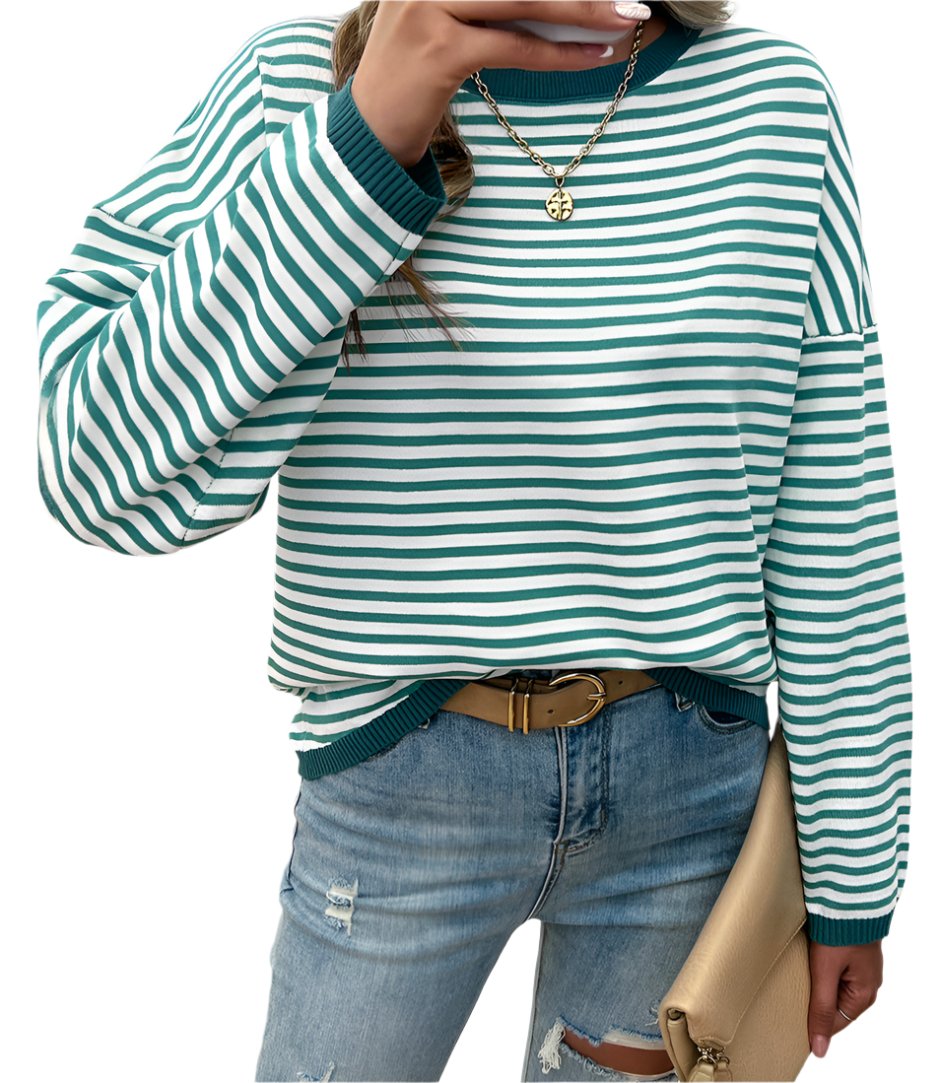 Casual Round Neck Striped Sweater