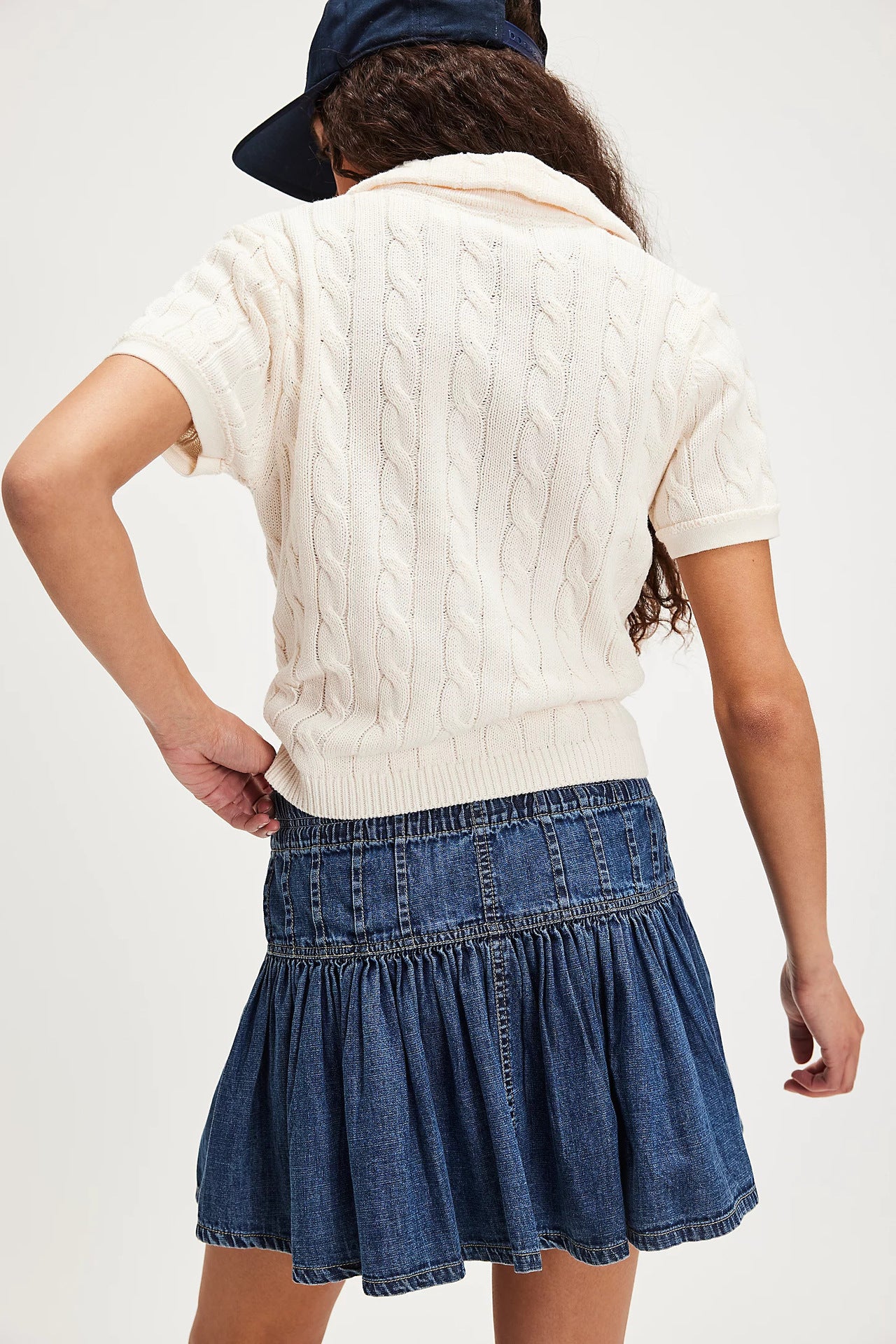 High Waist A-Line Denim Pleated Skirt