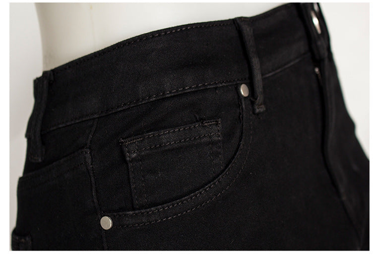 High Waist Black Pencil Denim Shorts