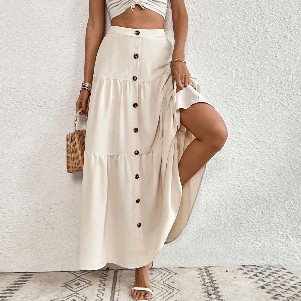 Elastic Waist Tiered Casual Skirt