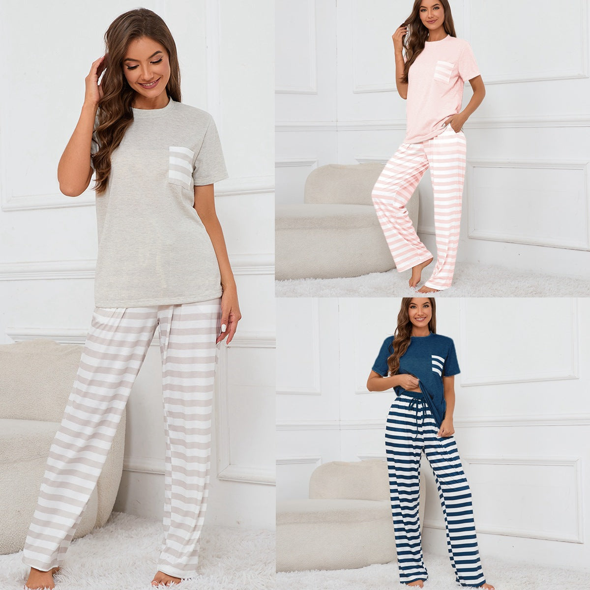 Striped Pocket Print Pajamas Set