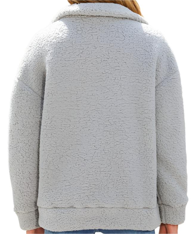 Autumn Winter Long Sleeve Zipper Plush Stitching Coat