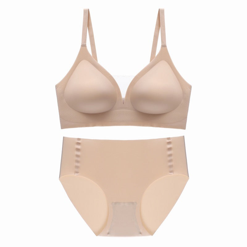 Seamless Soft Support Green Mesh V-Neck Thin Breathable Underwired Bra Set