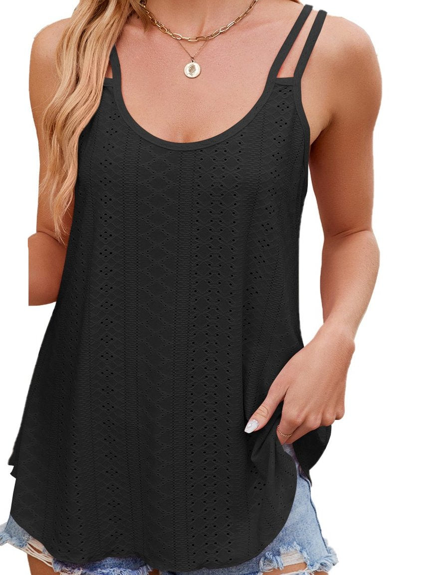 Solid Color Round Neck Spaghetti Double Strap Top