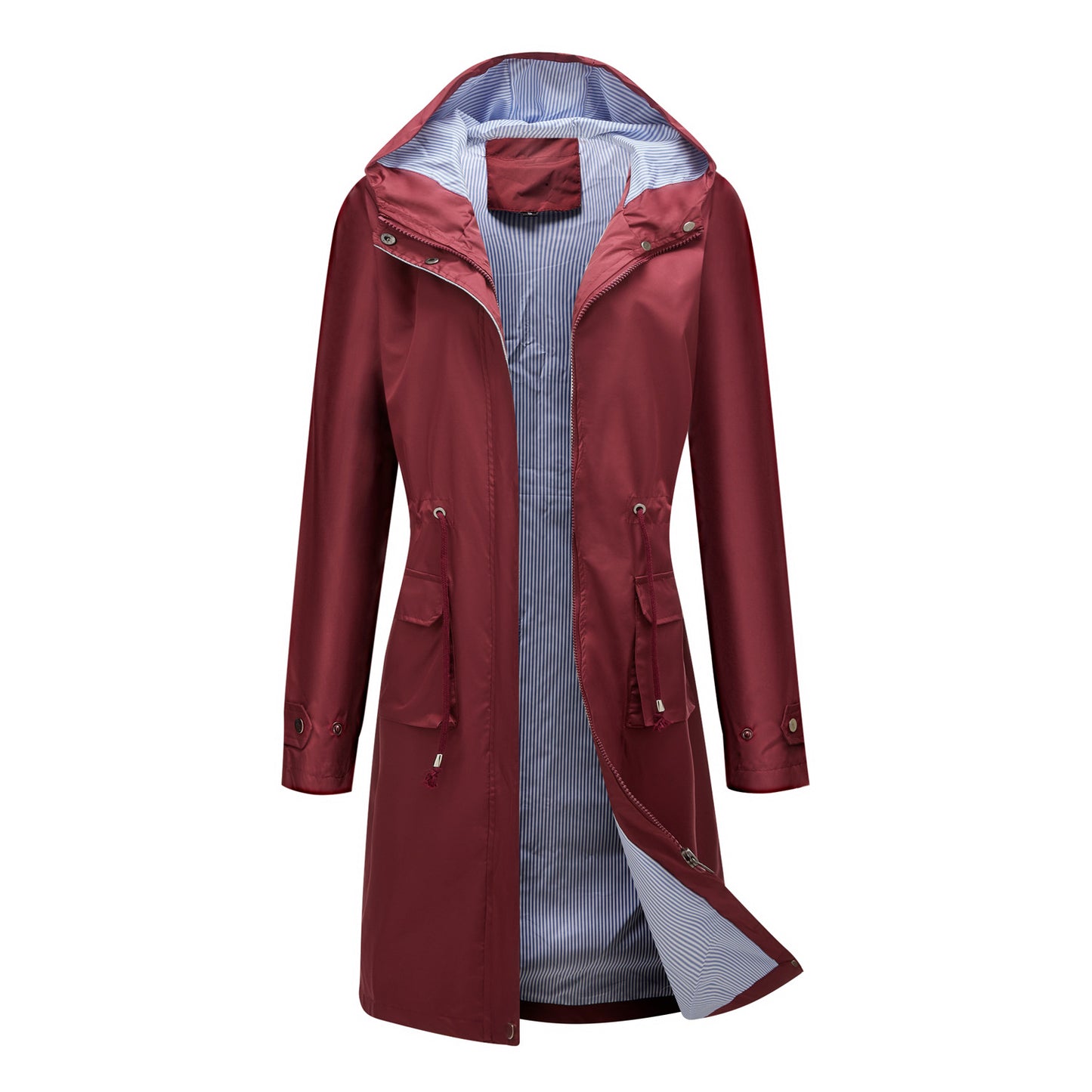 Trench Waterproof Hooded Striped Lining Coat