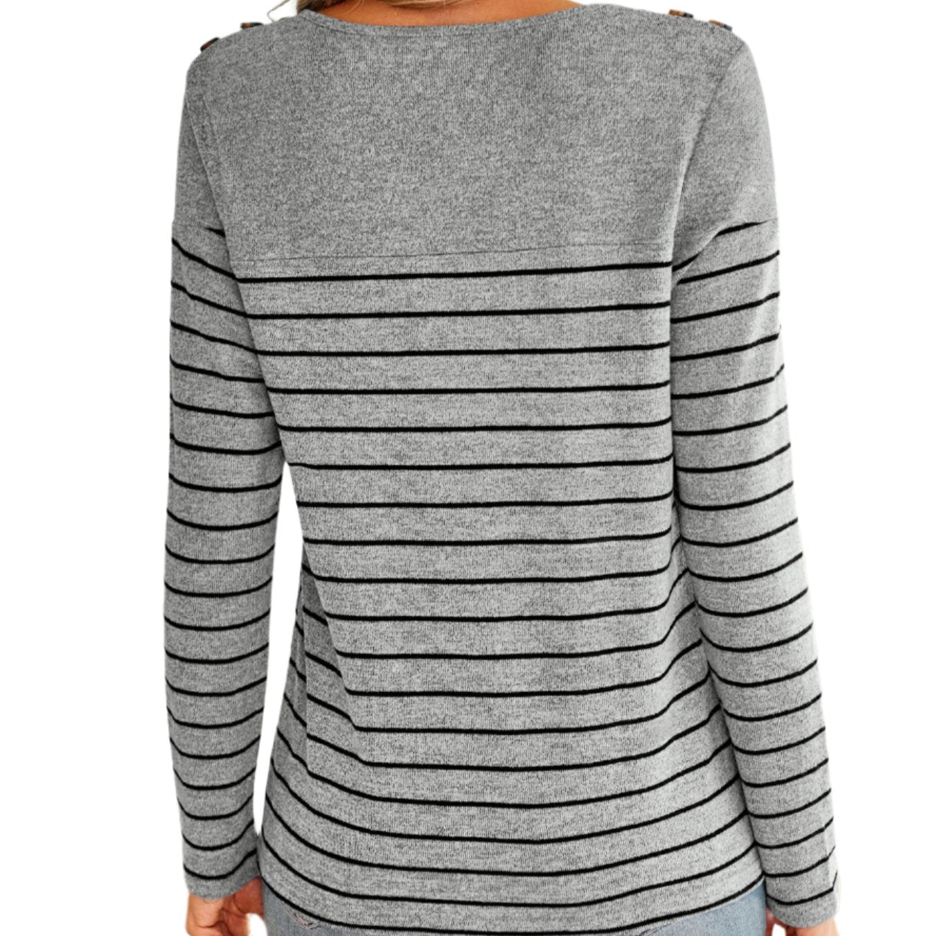 Striped Contrast Color Long Sleeve Button Top