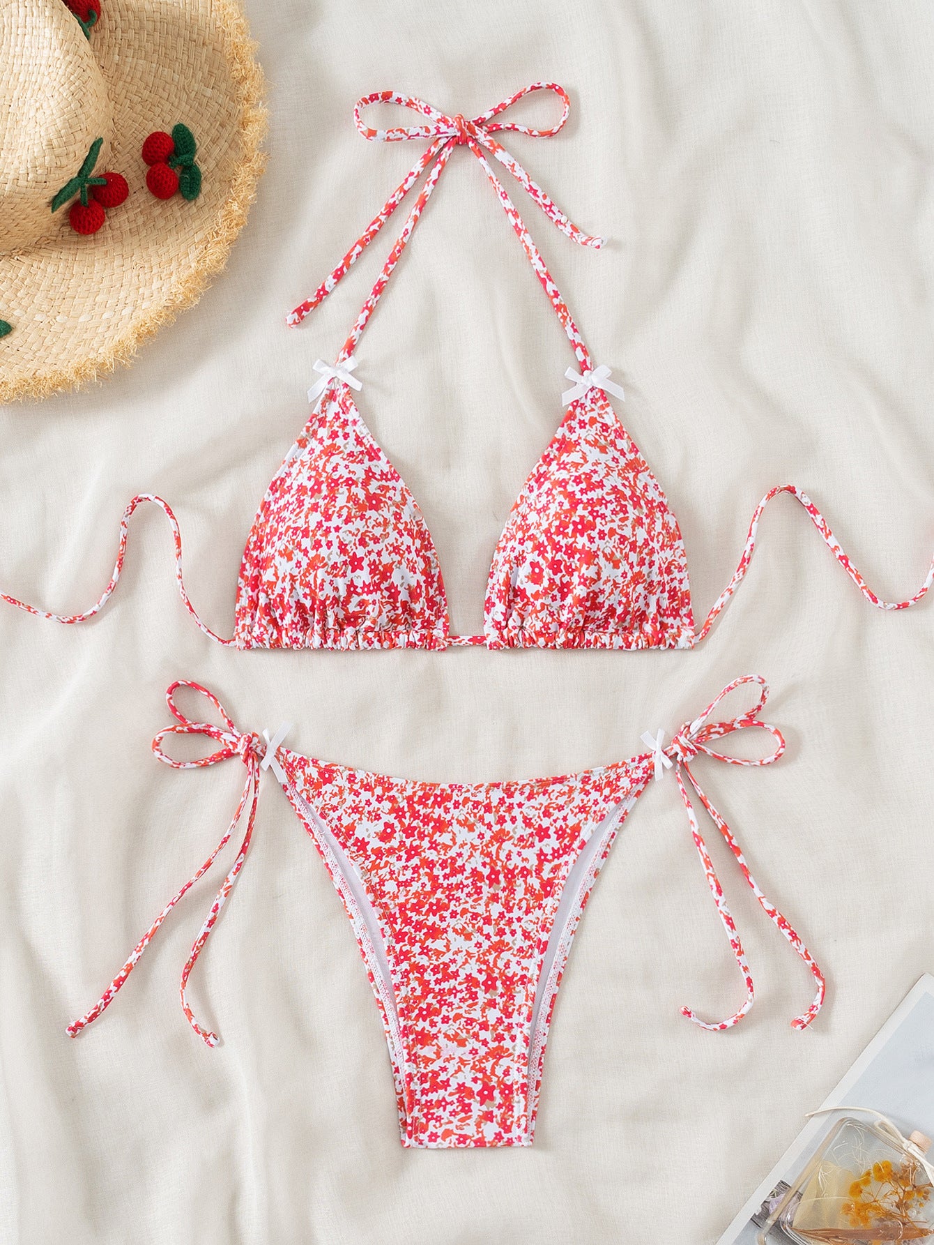 Floral Bow Lace-up Sexy Bikini