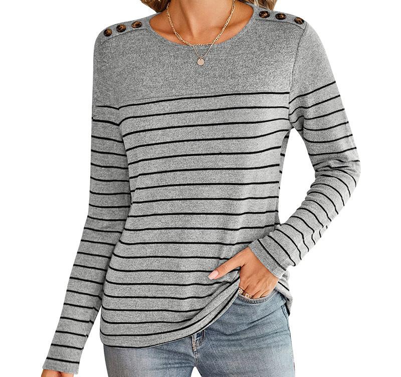 Striped Contrast Color Long Sleeve Button Top