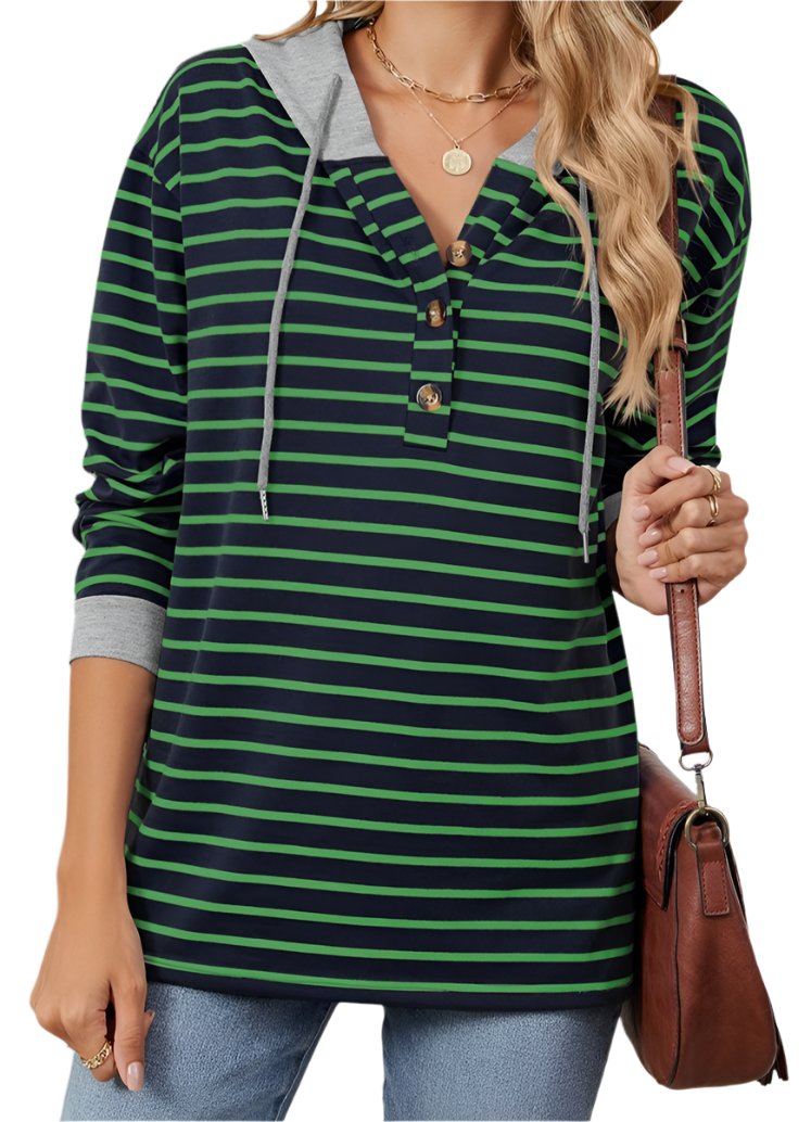 Striped Color Contrast Patchwork Hooded Long Sleeve Sweatshirt