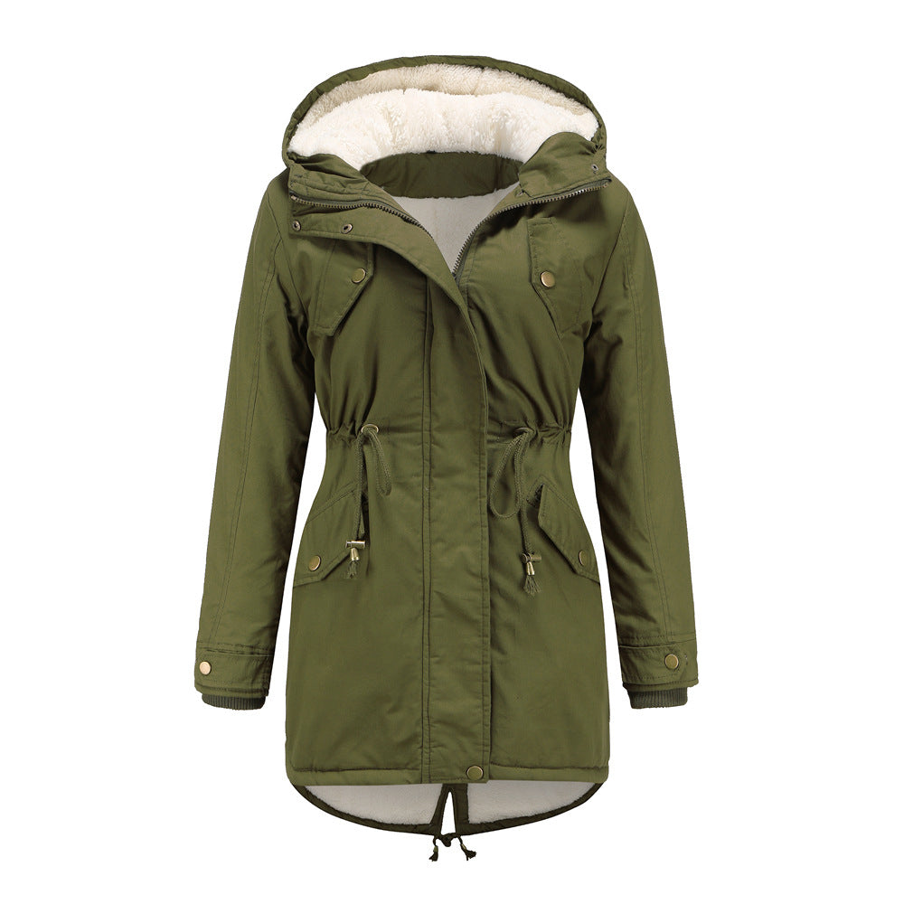 Cotton Padded Hooded Drawstring Cinched Coat