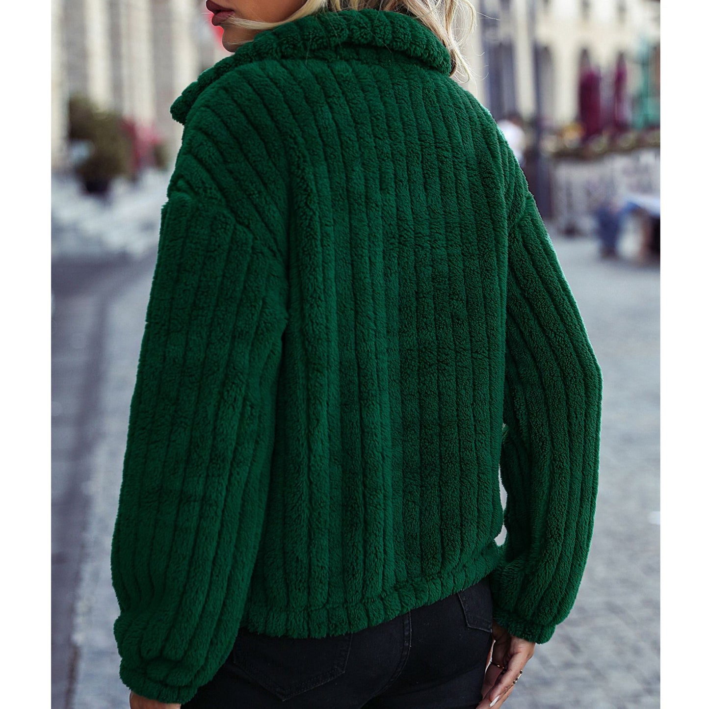 Collared Long Sleeve Half Zipper Pullover Plush Sweatshirt