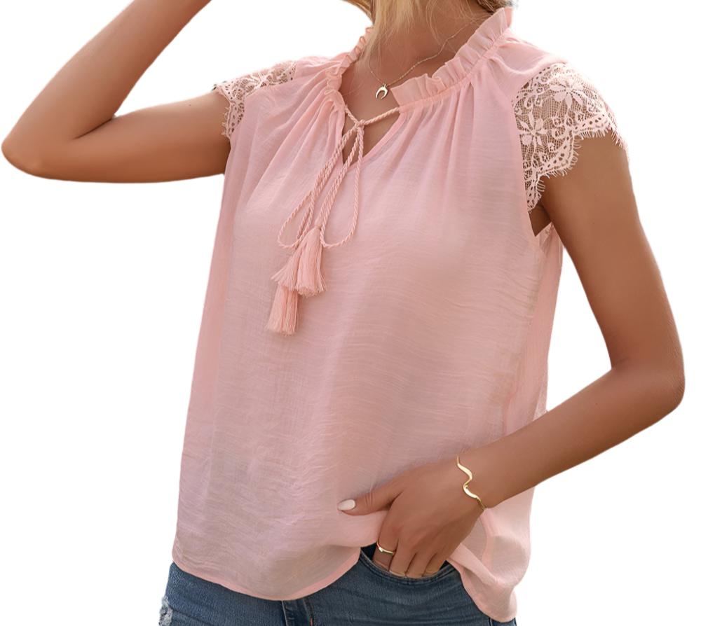 Lace Stitching Tied Top