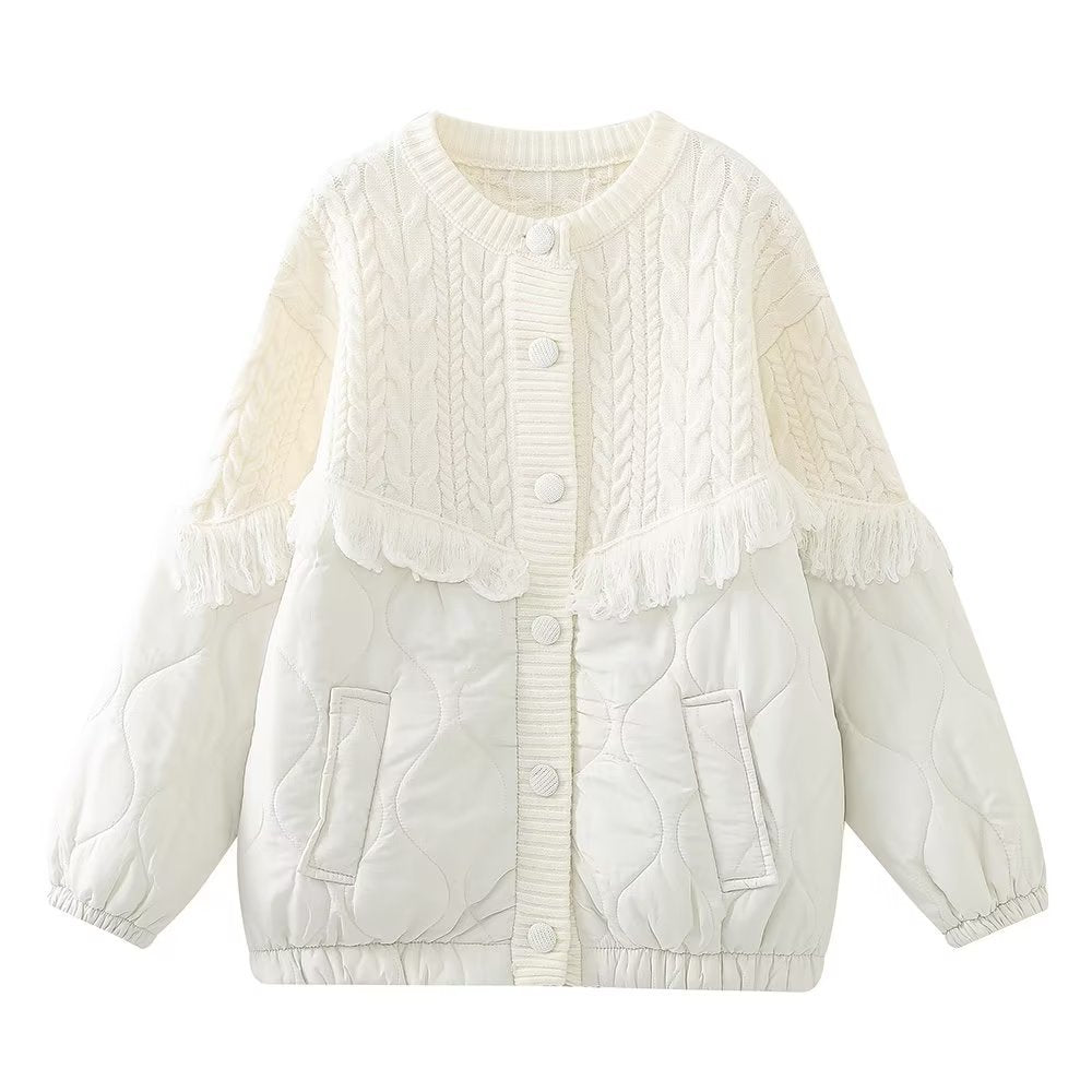 Tassel Decorative Knitted Patchwork Cotton Padded Jacket Coat