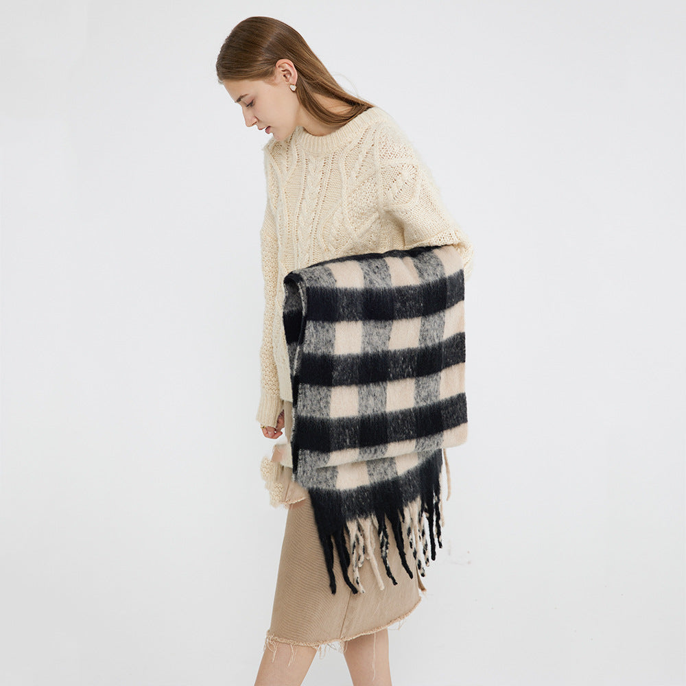 Chessboard Plaid Mohair Scarf