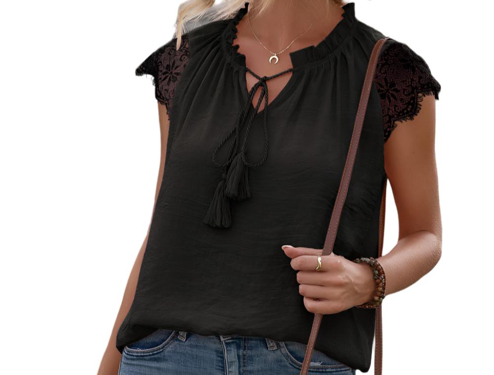 Lace Stitching Tied Top