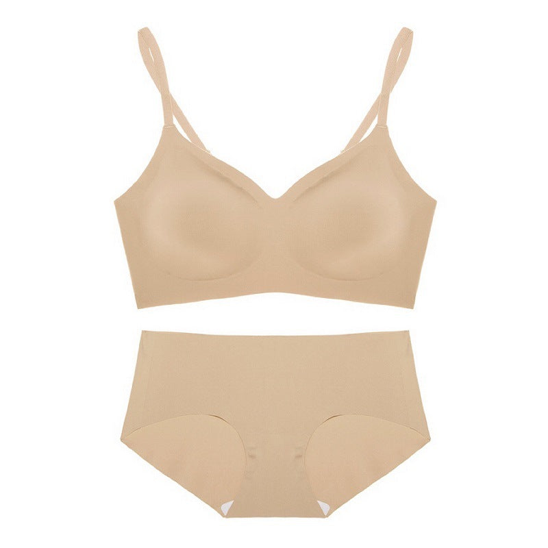 Seamless Comfort V-Neck Shoulder Strap Thin Bra Set