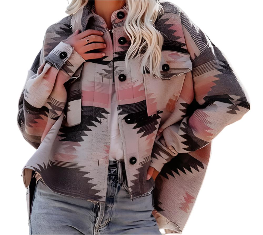 Aztec Retro Ethnic Geometric Abstract Printed Woolen Coat