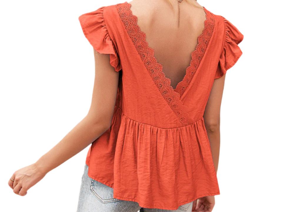 Ruffle Sleeve Lace Backless Top