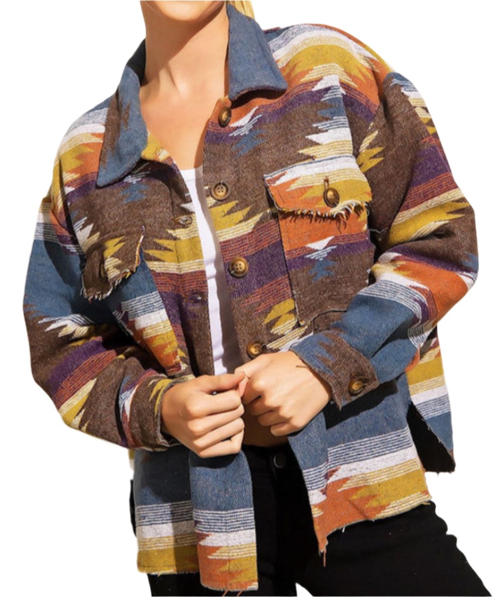 Aztec Retro Ethnic Geometric Abstract Printed Woolen Coat