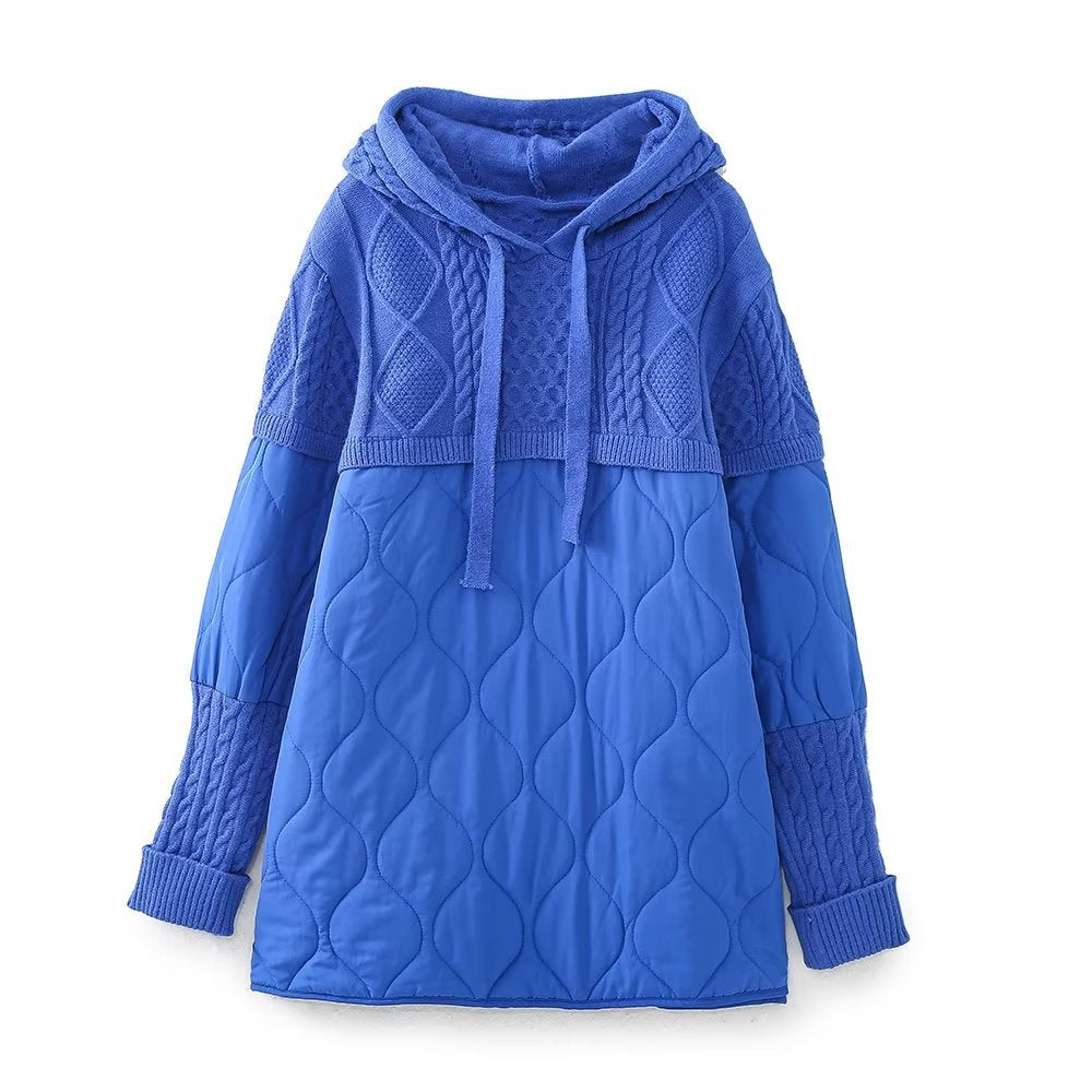 Patchwork Knitting Hoodie Cotton Coat