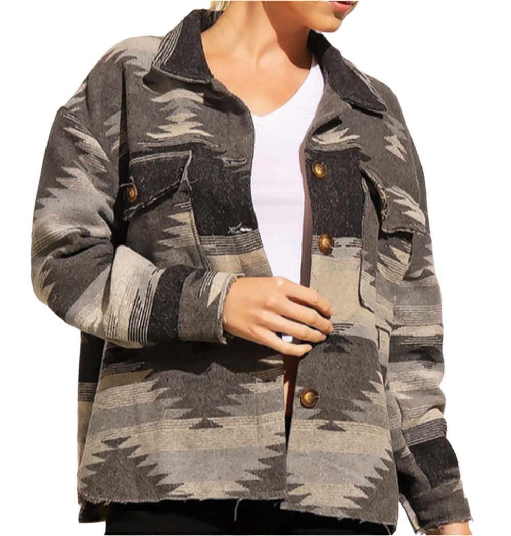 Aztec Retro Ethnic Geometric Abstract Printed Woolen Coat