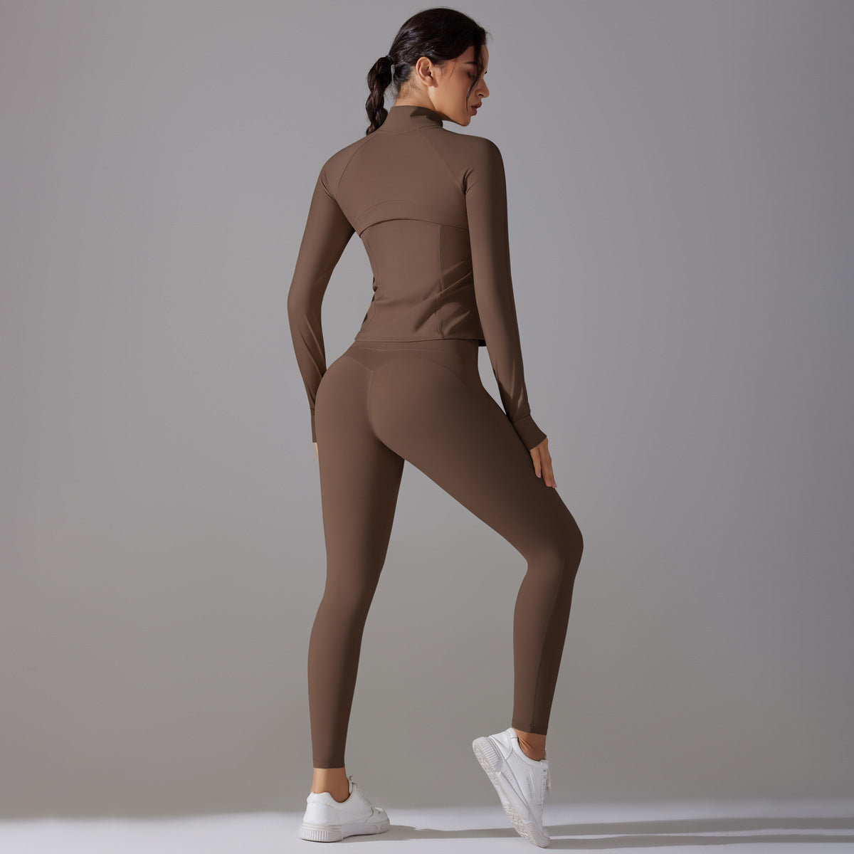 Long Sleeve Slim Elastic Zipper Workout Sports Set