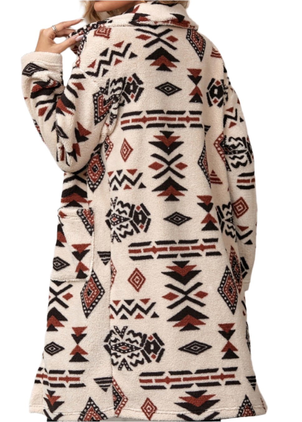 Ethnic Print Plush Long Coat