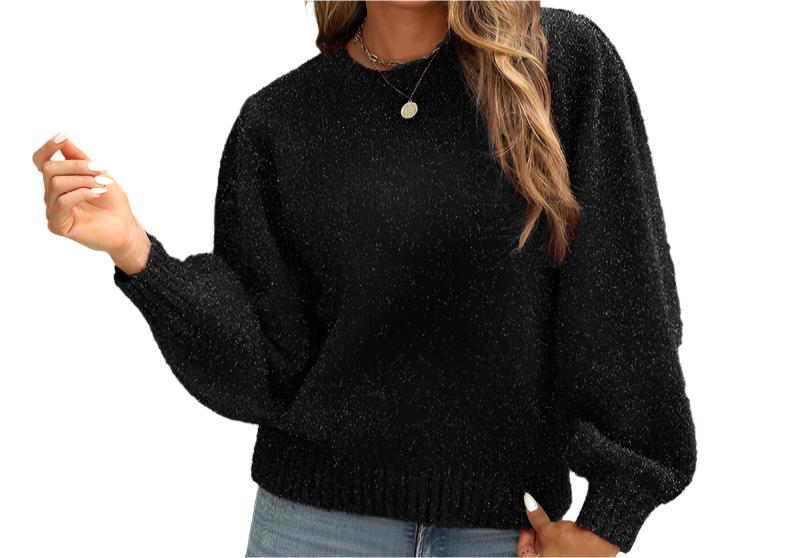 Shiny Puff Sleeve Knitted Sweater