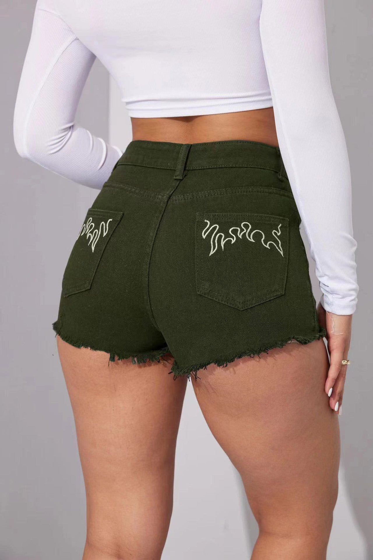 Mid Waist Embroidered Shorts