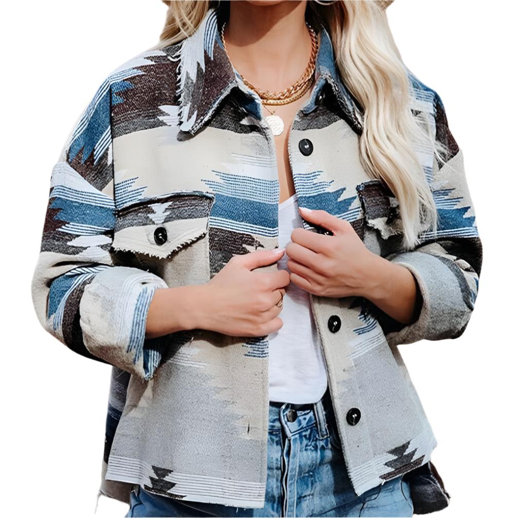 Aztec Retro Ethnic Geometric Abstract Printed Woolen Coat