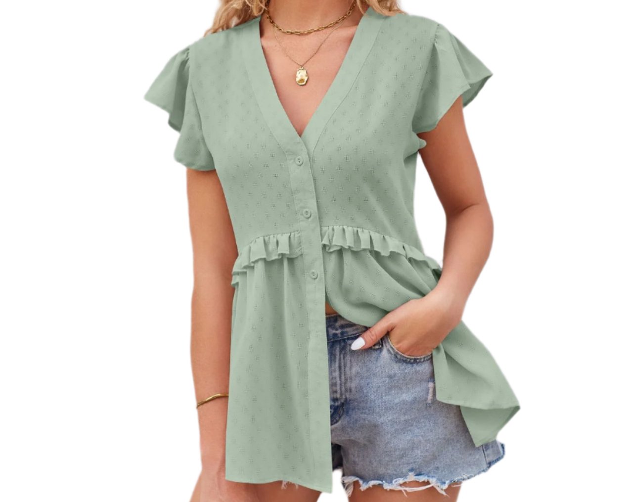 Ruffle Waist Short Sleeve Top