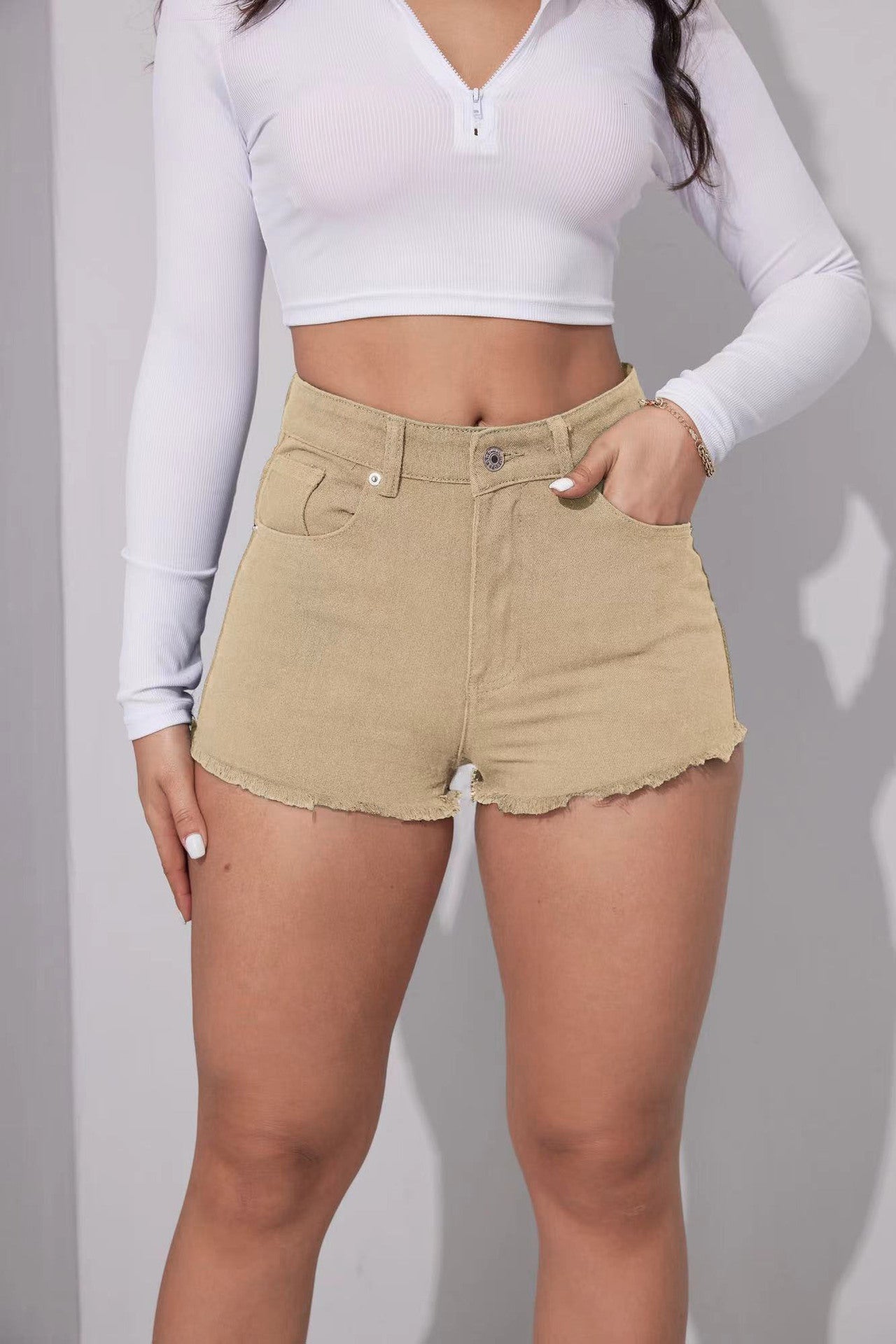 Mid Waist Embroidered Shorts
