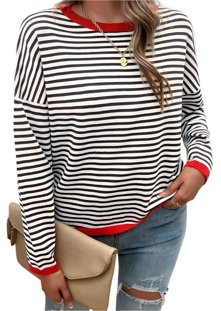 Casual Round Neck Striped Sweater