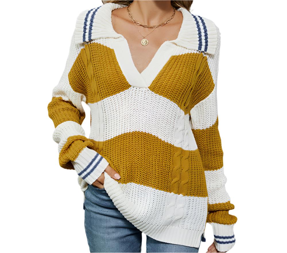 Polo Collar Striped Sweater