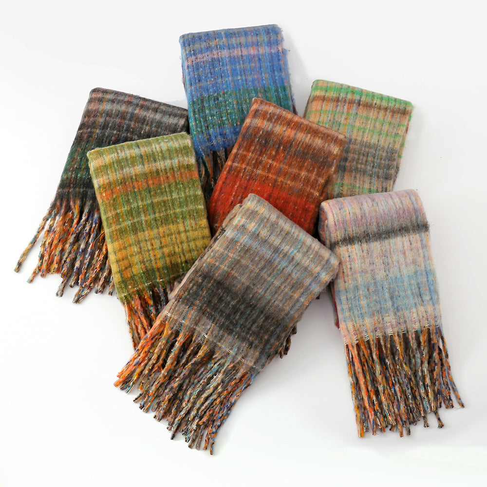 Thick Plaid Tassel Scarf