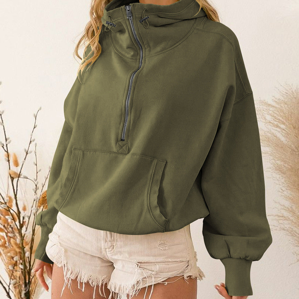 Sports Zipper Drawstring Long Sleeve Sweater