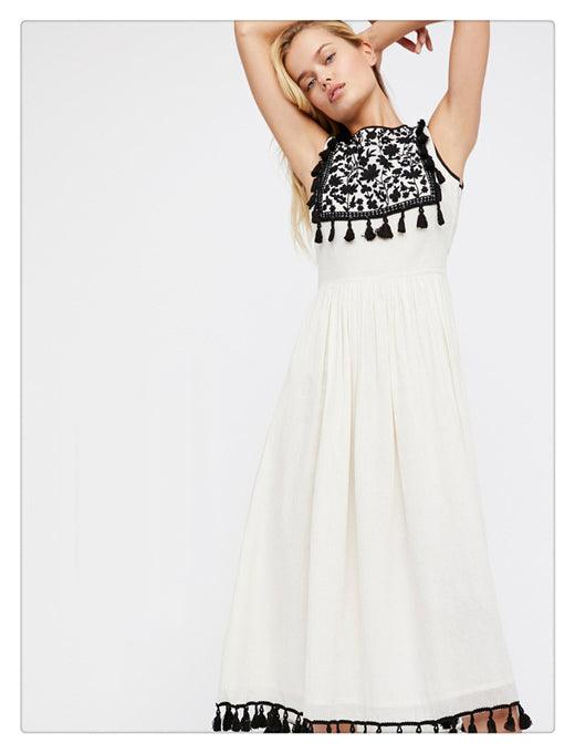 Bohemian Flower Embroidered Fringe Trimmed Dress - Tamra.Shop.Social