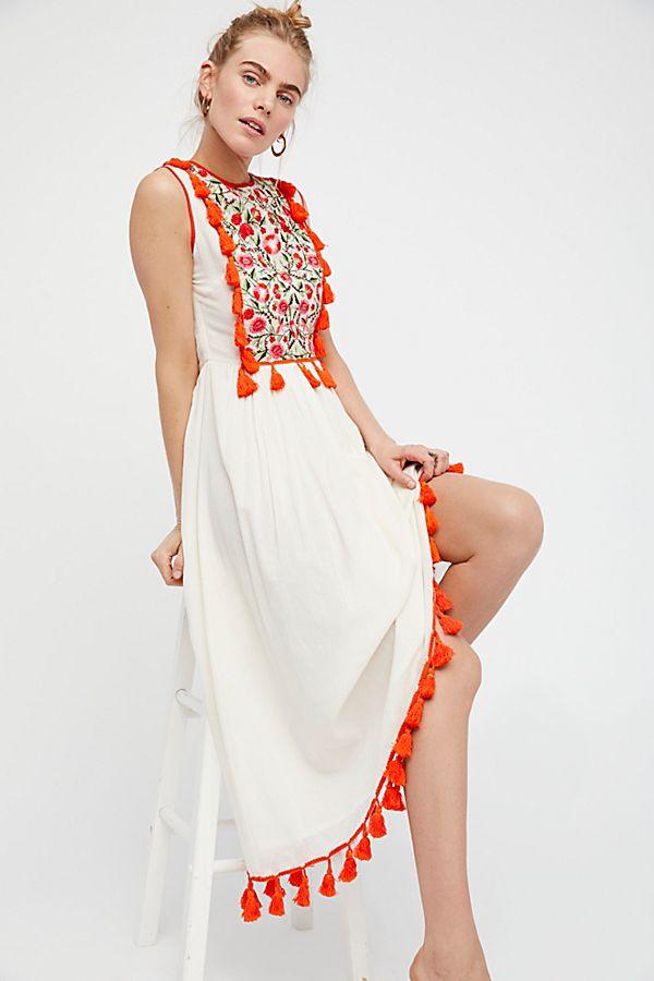 Bohemian Flower Embroidered Fringe Trimmed Dress - Tamra.Shop.Social