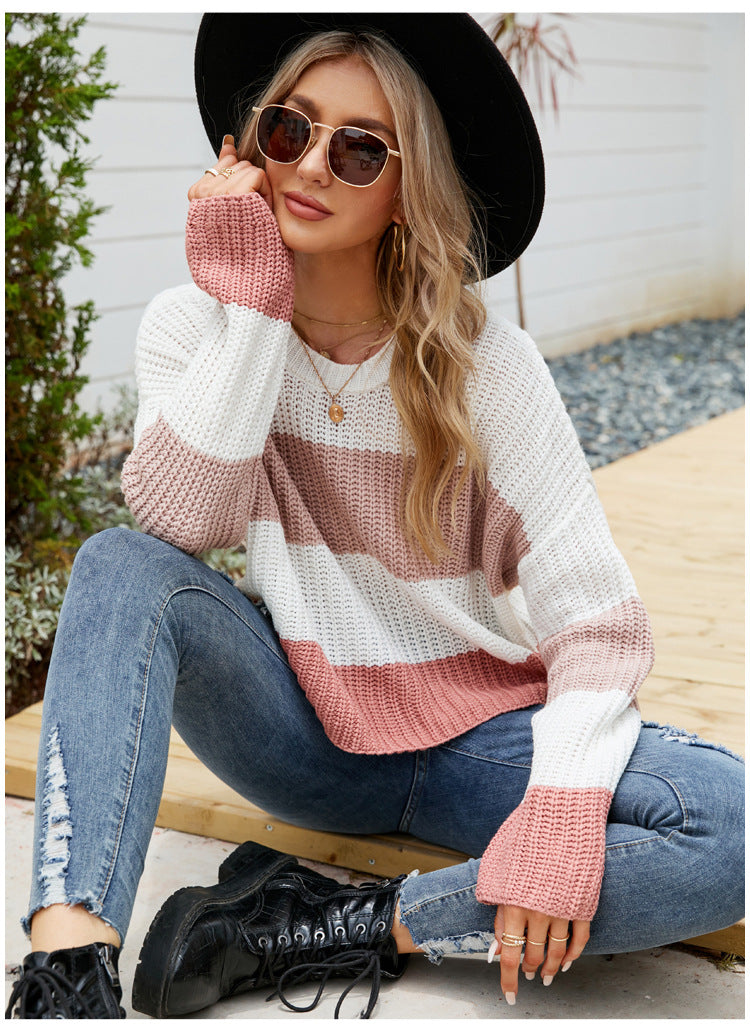Autumn Winter Striped Casual Pullover Sweater