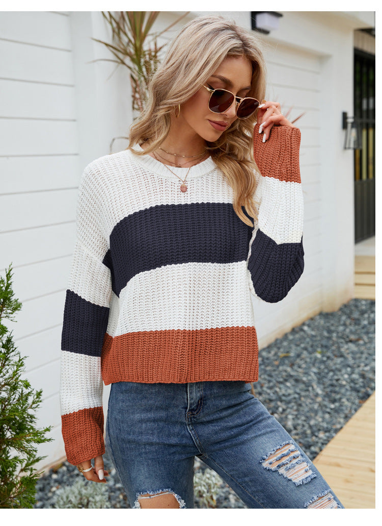 Autumn Winter Striped Casual Pullover Sweater
