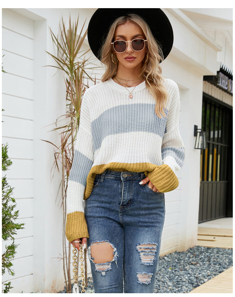 Autumn Winter Striped Casual Pullover Sweater