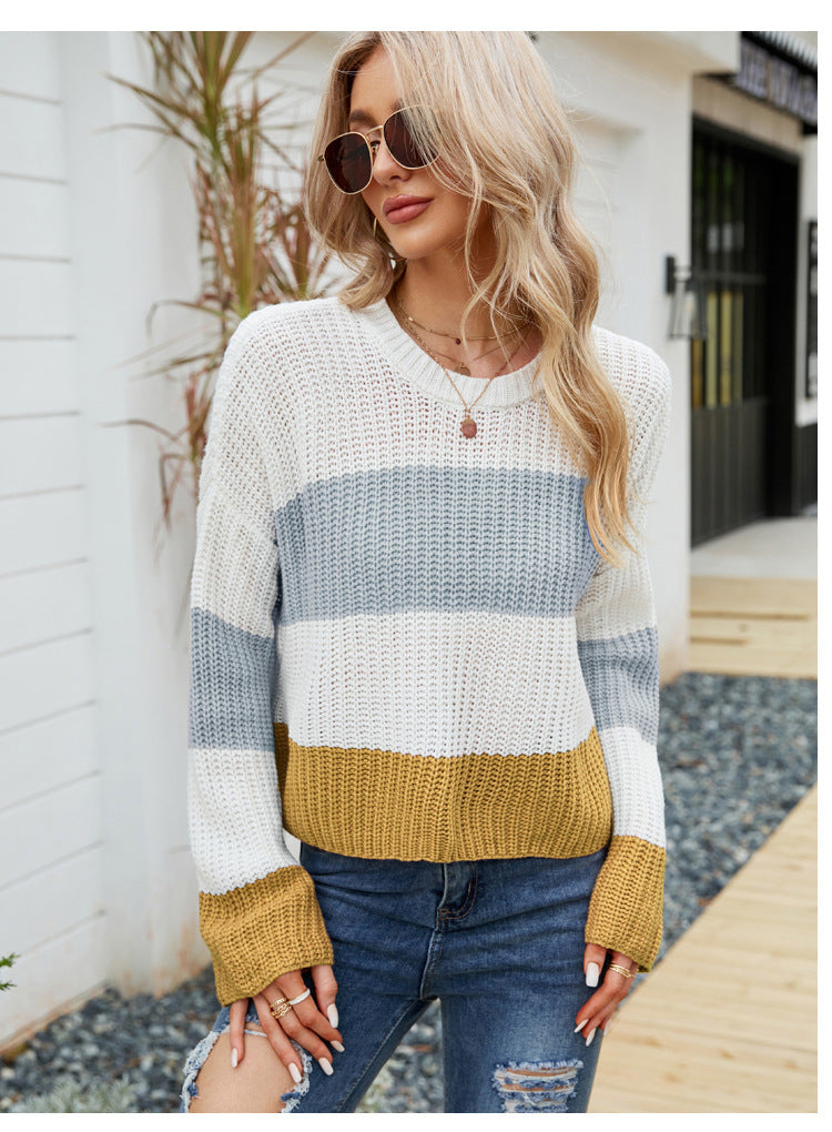 Autumn Winter Striped Casual Pullover Sweater