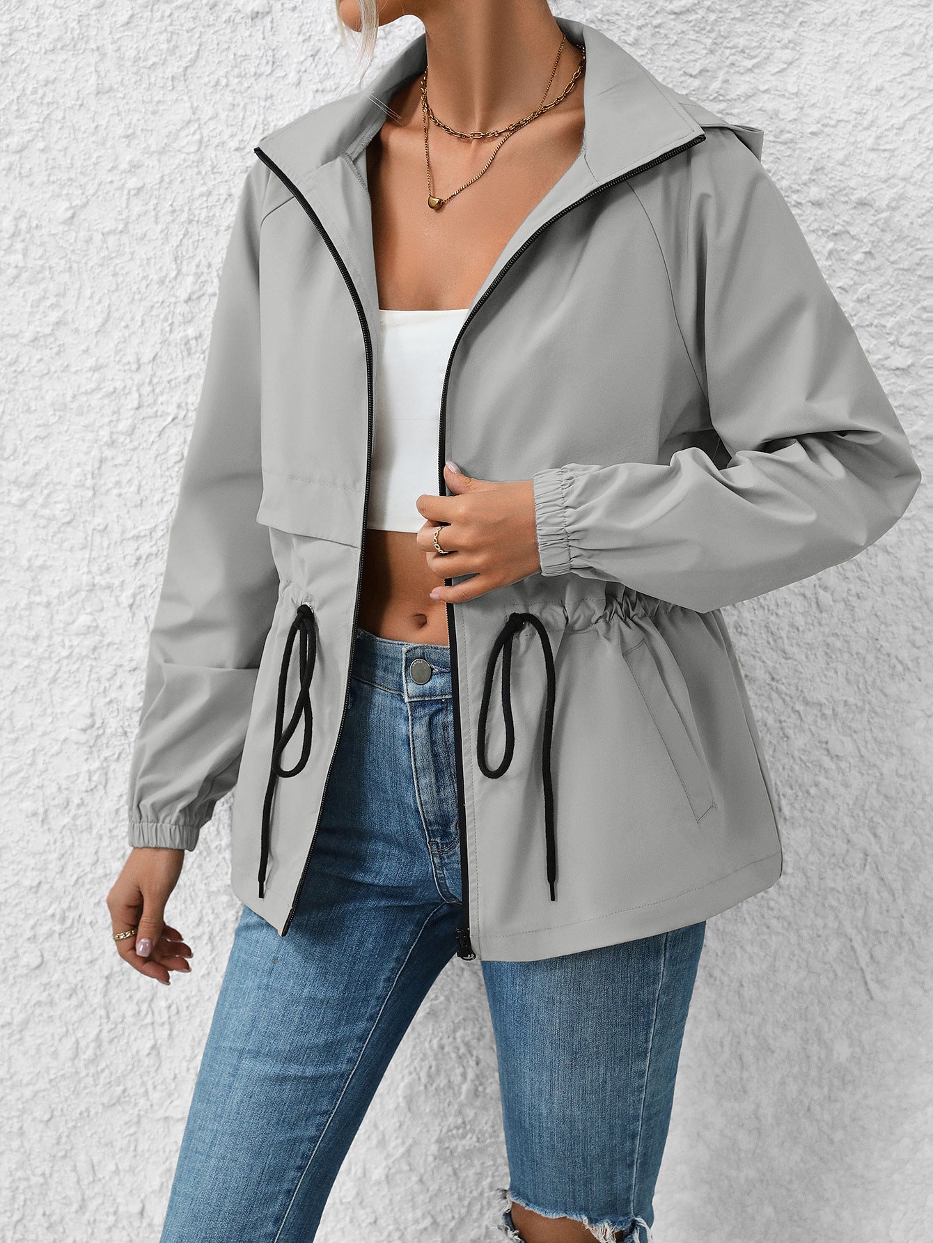 Outdoor Sports Waterproof Hooded Raincoat Mid-Length Trench Coat