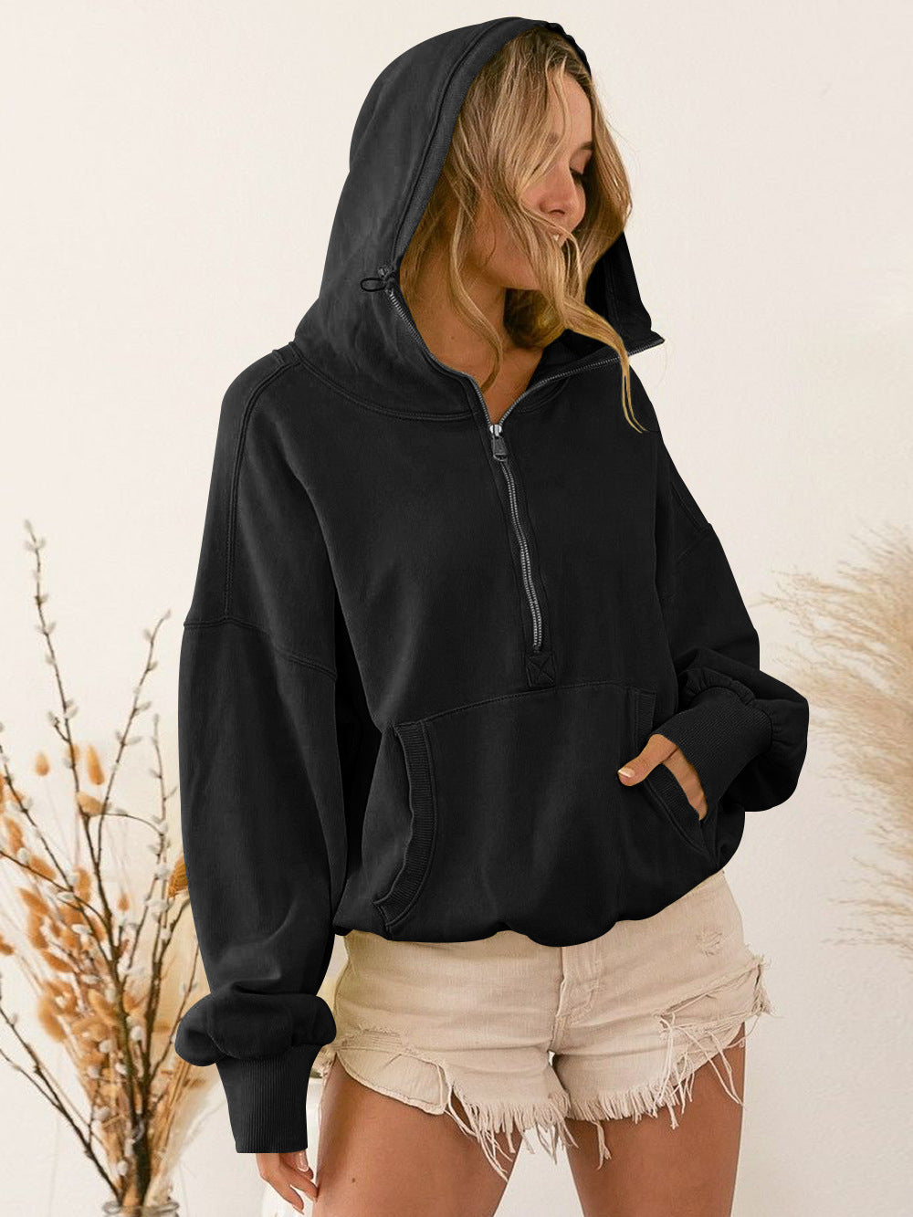 Sports Zipper Drawstring Long Sleeve Sweater