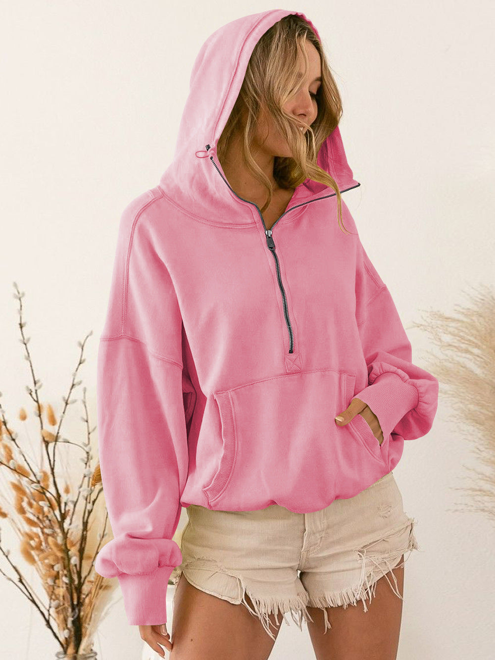 Sports Zipper Drawstring Long Sleeve Sweater