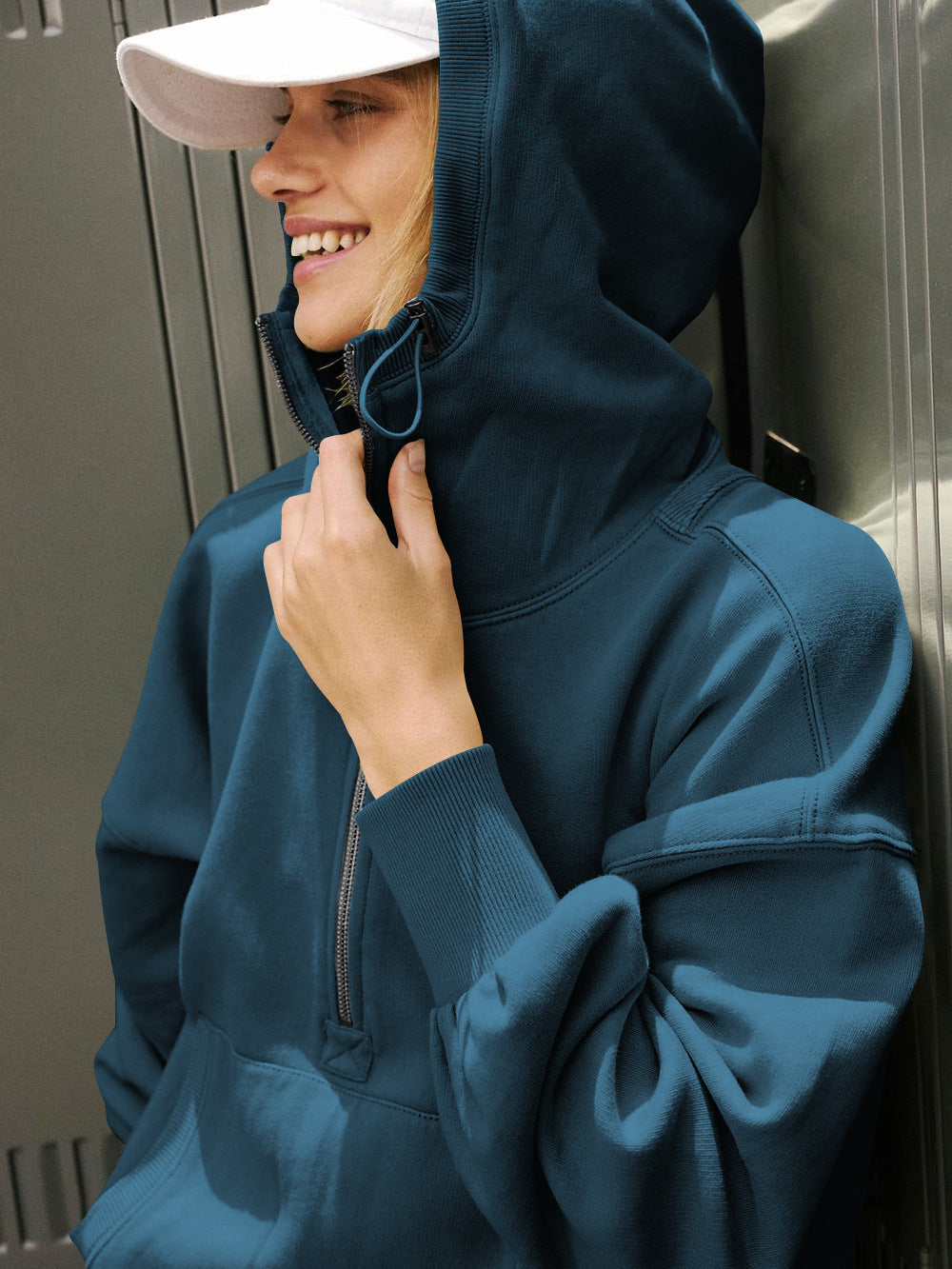 Sports Zipper Drawstring Long Sleeve Sweater