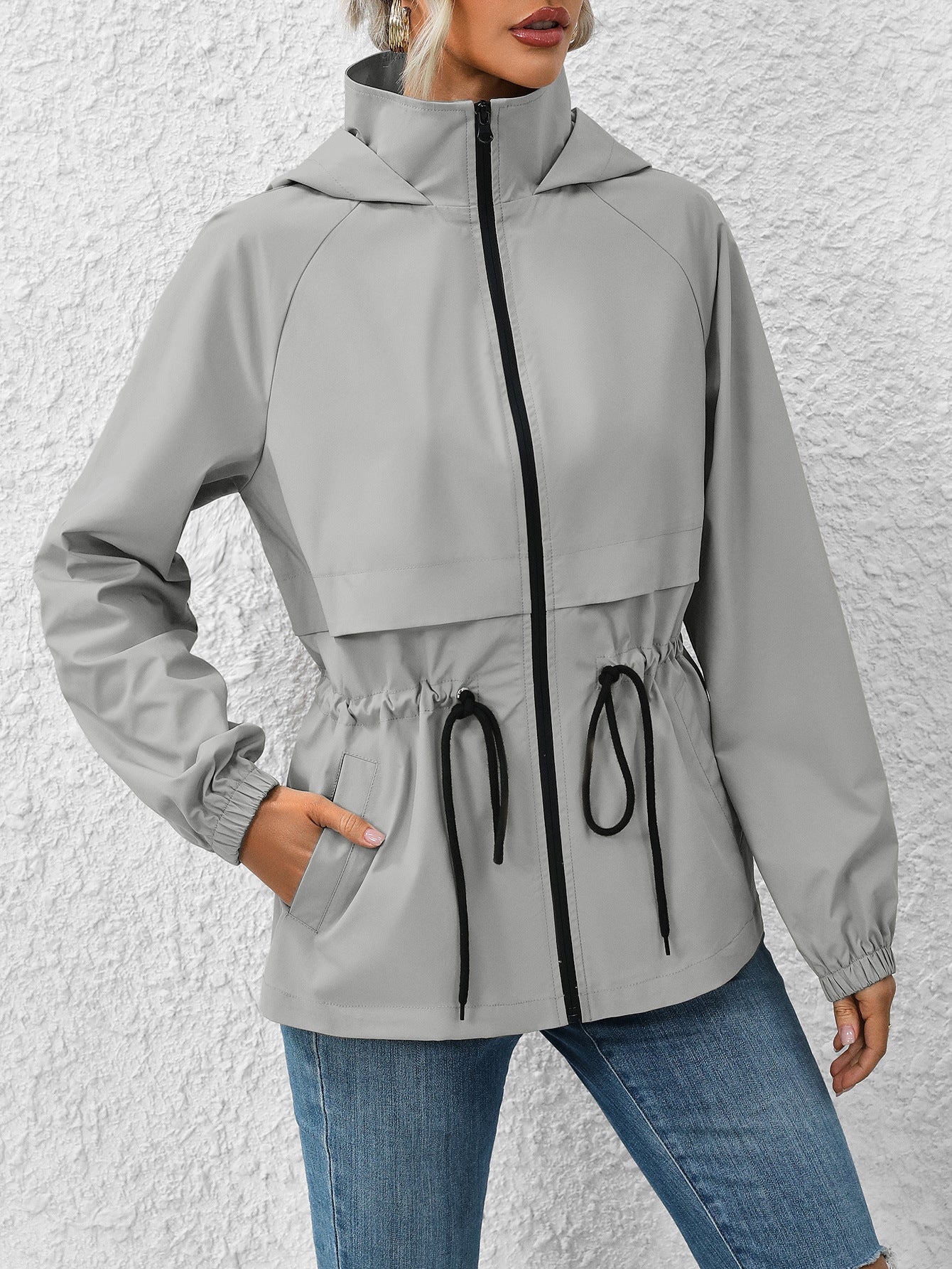Outdoor Sports Waterproof Hooded Raincoat Mid-Length Trench Coat