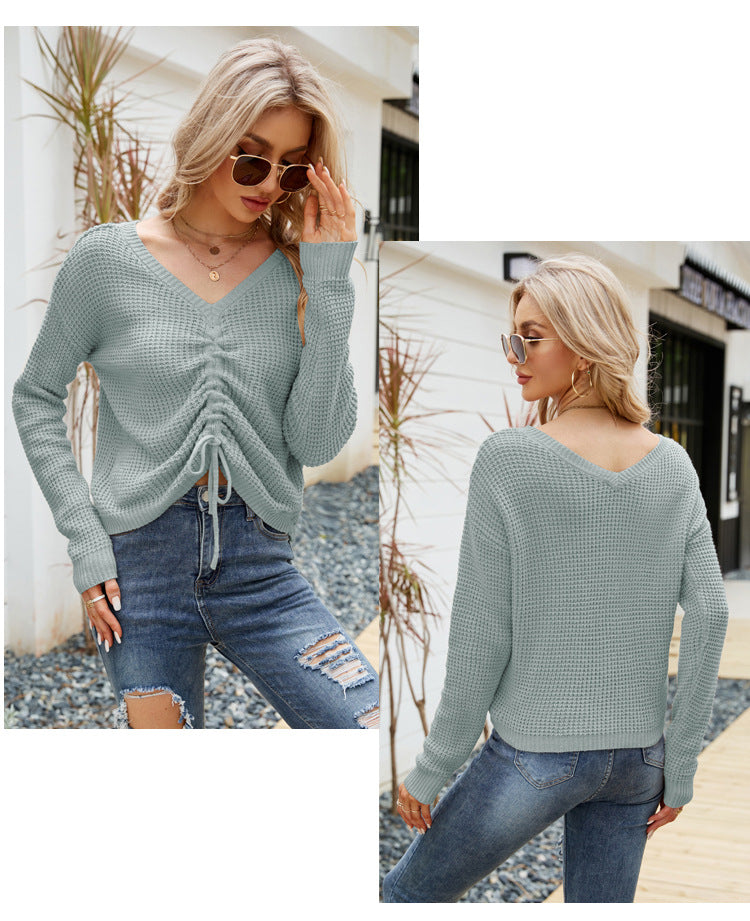 Drawstring Asymmetric Long Sleeve Shirt