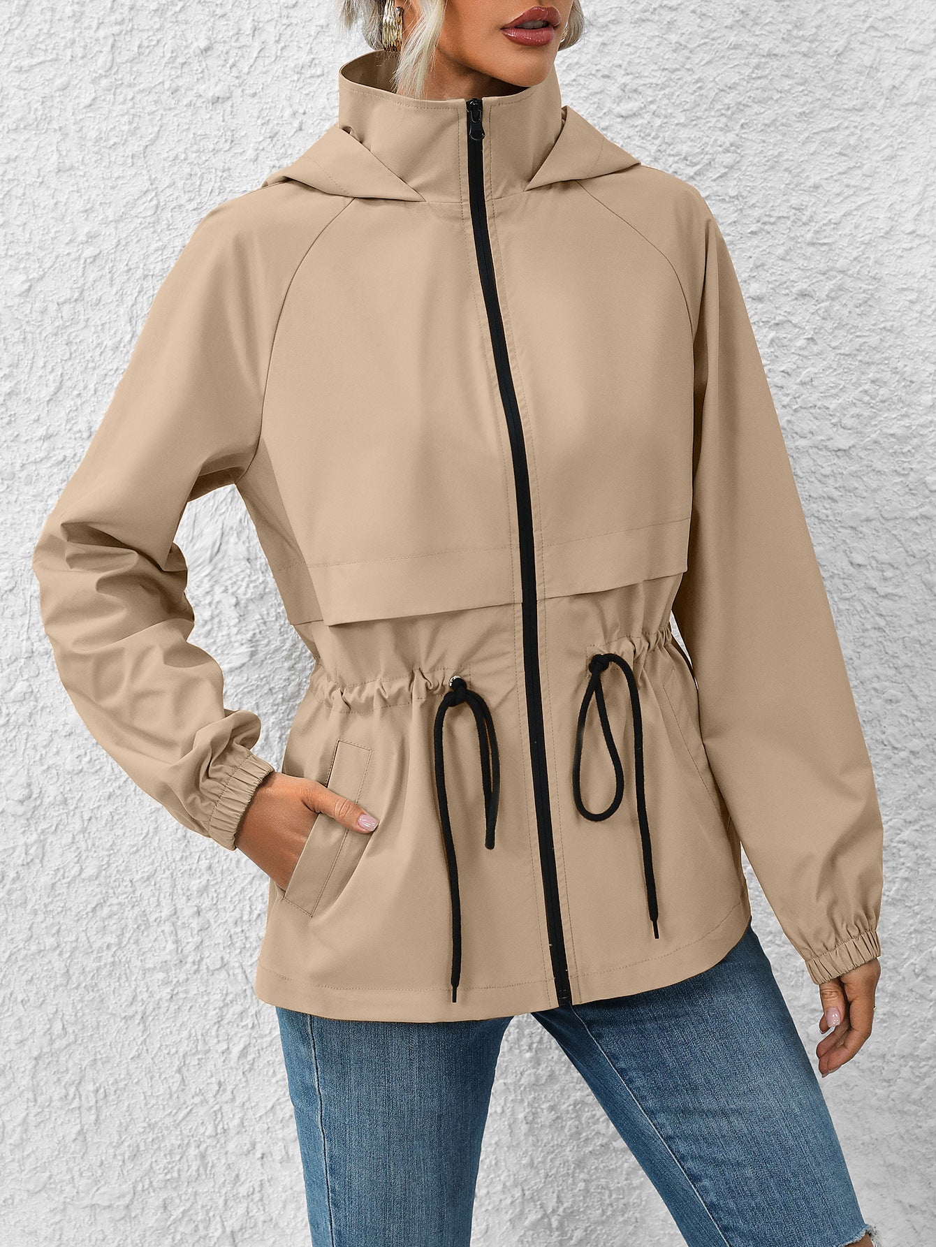 Outdoor Sports Waterproof Hooded Raincoat Mid-Length Trench Coat